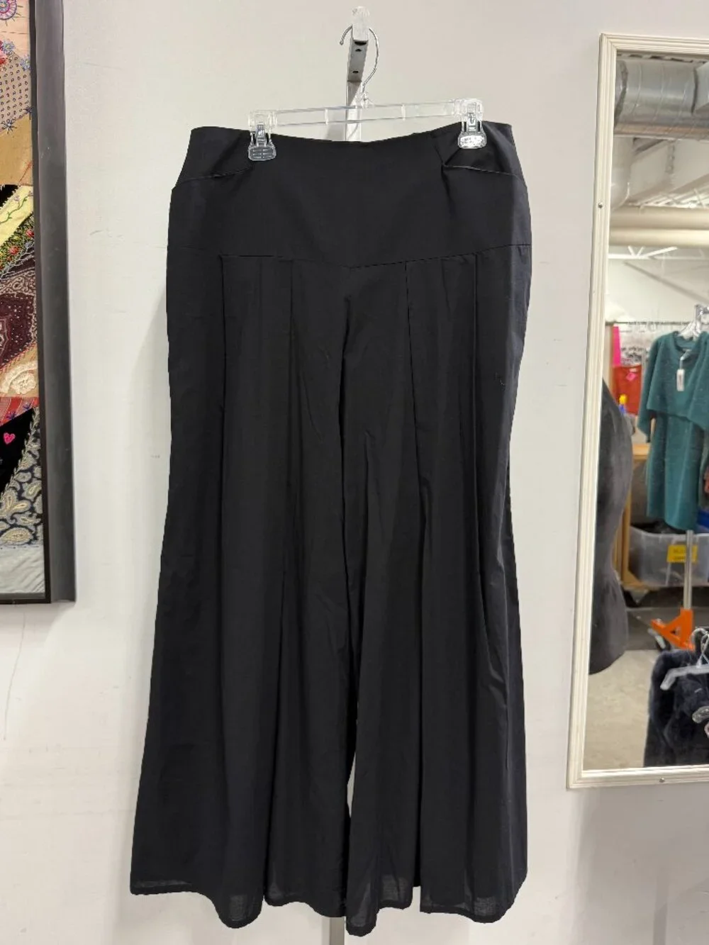 NWT Kim Schalk Black Karacha Super Wide Leg Cotton Trouser Pants Women's Size L